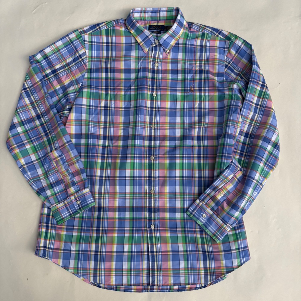 Polo Ralph Lauren Classic Fit Performance Plaid Button Down Shirt XXL Blue Green